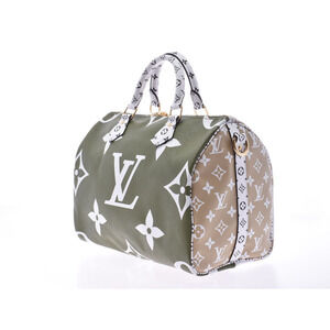 Louis Vuitton Creme Cream Strap Handbag Leather Monogram Speedy Giant